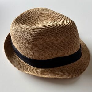 Kids Straw Fedora Hat with Black Band - Tan